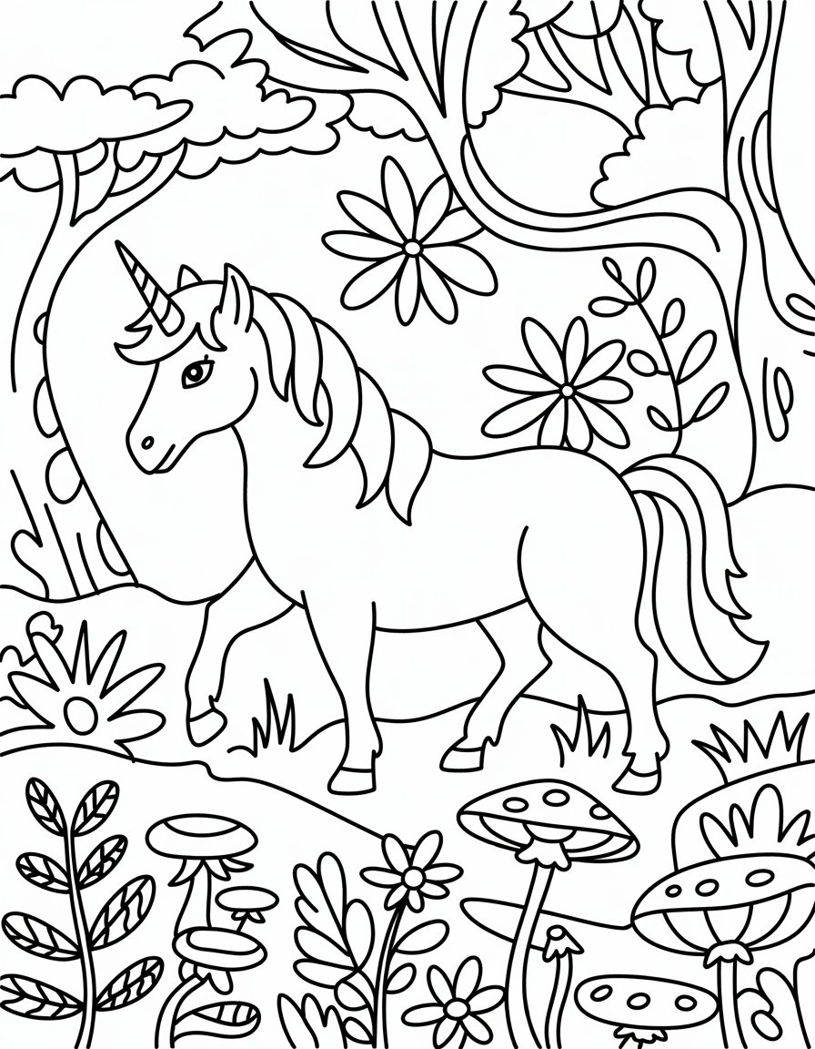 Unicorn in Enchanted Forest